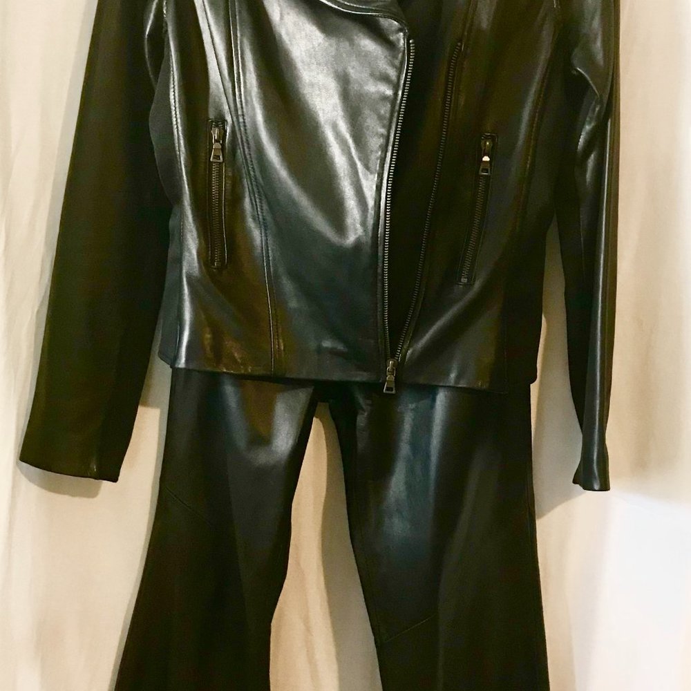 Sienastudio, Blk Leather matching Jacket & Pants